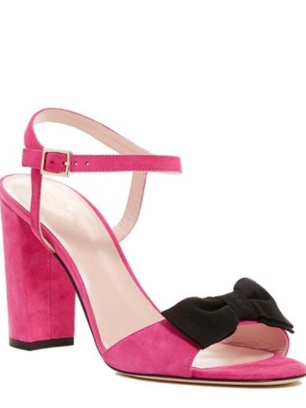 Kate Spade New York Pink Suede Bow Block Heel Ankle Strap Sandals Size 8M